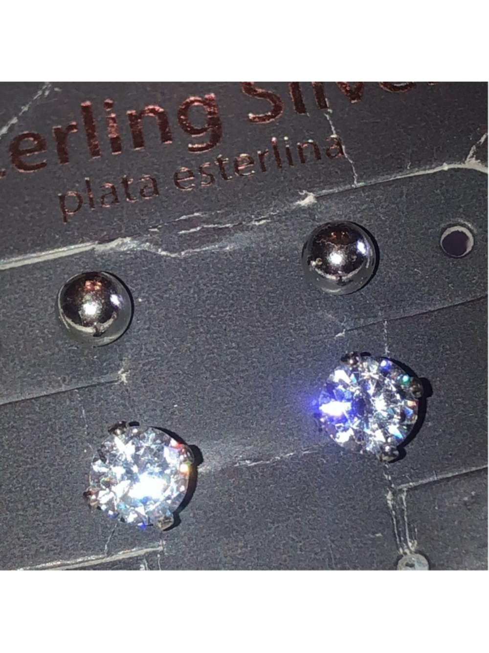 Sterling Silver Lot of 2 Clear CZ Rhinestone Stud Pierced Earrings